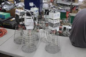 Lot of (5) Bergen Hi Bay Cage Lights Metal Halide 400W CW Autotransformer Ballast Pulse Start Lamp