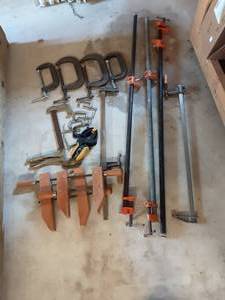 lot 9 image: Lot Of Assorted Clamps C-Clamps, Bar Clamps & Jorgensen Wood Clamps