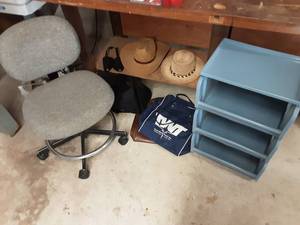 lot 37 image: 2-Straw Hats, Office Chair, Stacking Organizer