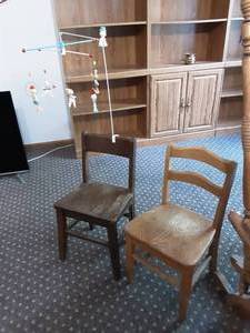 lot 47 image: 2-Vintage Childrens Chairs & Old Crib Mobile