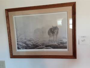 lot 55 image: Framed Print The Hunter-Timber Wolves Signed By Jim Hansel Number 739960  24x32
