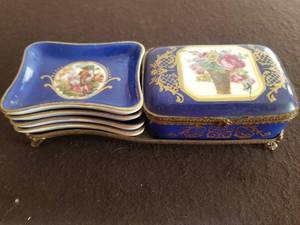 5 Pieces French Porcelain with Brass Holder