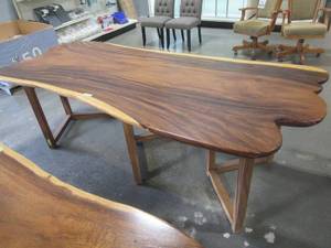 lot 4 image: Large Solid Wood Live Edge Walnut KitchenDining Table With Bases. (192602362) Approximate Dimensions 104 in. x 42 in. x 2.5 in. - $900.00 RESERVE