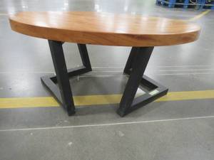 lot 9 image: Solid Wood Live Edge Elliptic Walnut CoffeeTable With Bases. (192602362) Approximate Dimensions 42 in. x 20 in. x 2.0 in. - $NO RESERVE