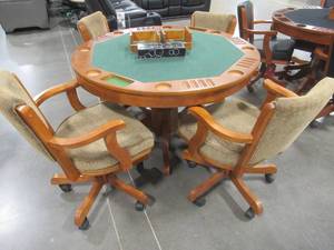 lot 13 image: Coaster Furniture Mitchell Light Oak 5 Piece 3-in-1 Game Table Set, 100201-S5. Missing Felt Brush.