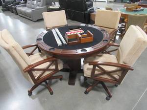 lot 14 image: Coaster Furniture Marietta Dark Oak 5 Piece 3-in-1 Game Table Set, 100201-S5.