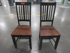 lot 17 image: Stylewell Scottsbury Black Wood Dining Chair with Slat Back and Walnut Finish Seat (Set of 2) (16.7 in. W x 38.7 in. H)