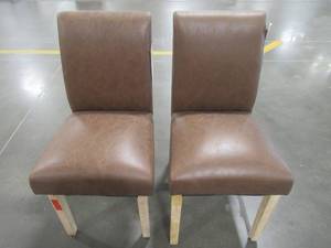 lot 18 image: Threshold Graham Upholstered Parsons Dining Chair in Brown, 249-02-9790. Set of 2.