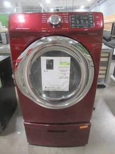 lot 59 image: Samsung 7.5-cu ft Stackable Electric Dryer (Merlot) DVE45N5300F With Pendestal (dent on bottom Back RH Corner).
