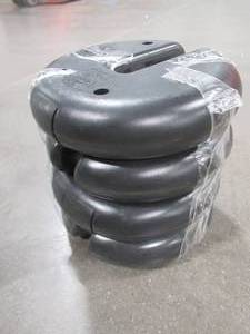 lot 79 image: Set of 4 Quik Shade 5 lb Stackable Canopy Weights for Securing Canopies, Tents, and Umbrellas at Outside Events.
