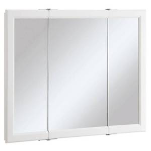 lot 145 image: Design House Wyndham 36 in. W x 30 in. H x 4-34 in. D Framed Tri-View Surface-Mount Bathroom Medicine Cabinet in White Semi-Gloss, 545103.