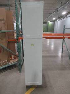 lot 111 image: Hampton Bay Assembled 18 x 84 x 24 in. PantryUtility Kitchen Cabinet in Satin White, KP1884-SW - Scratch and Dent.