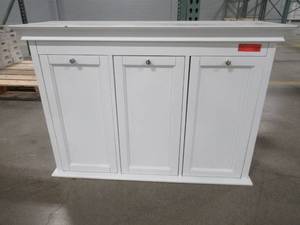 lot 130 image: Home Decorators Collection Hampton Harbor 37 in. Triple Tilt-Out Hamper in White. - Slight Scratch and Dent.