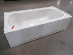 lot 143 image: Bootz Industries Bootzcast 60 in. Left Drain Rectangular Alcove Soaking Bathtub in White 011-7101-00.
