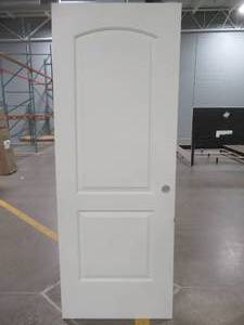 lot 164 image: Jeld-Wen 30 in. x 80 in. Continental Primed Right-Hand Smooth Molded Composite MDF Single Bore Interior Door Slab.