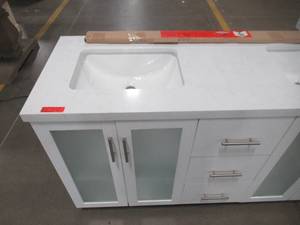 lot 255 image: Glacier Bay Kennecott 60 in. W x 21 in. D Vanity in White with Ceramic Vanity Top in White with White Basin HDPIL60V