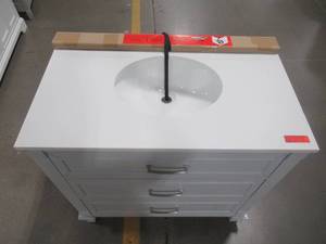 lot 256 image: Home Decorators Collection Pinestream 36 in. W x 22 in. D Bath Vanity in Dove Grey with Cultured Stone Vanity Top in White with White Basin Pinestream 36G