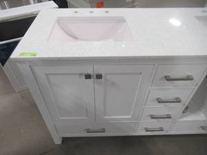 lot 258 image: Viking Forest Products London 60 in W x 22 in D x 35 in H Vanity in White with Galaxy White Engineered Stone Vanity Top L60WGW