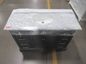 lot 262 image: Home Decorators Collection Windlowe 49 in. W x 22 in. D x 35 in. H Bath Vanity in Gray with Carrara Marble Vanity Top in White with White Sink 15101-VS49C-GR