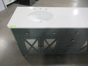 lot 263 image: Home Decorators Collection Barcelona 73 in. Vanity in Teal Blue with China White Marble Top and Under-Mount Basin 1975500330