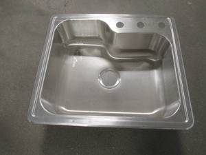 lot 186 image: Glacier Bay All-in-One Drop-in Stainless Steel 25 in. 3-Hole Single Bowl Kitchen Sink, VT2522F1 - Slight Bend on Lip.