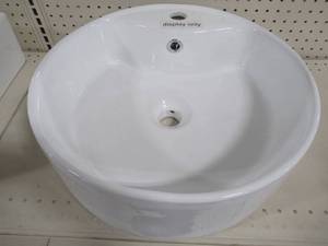 lot 191 image: Round SIngle Faucet Hole Bathroom Vessel Sink Basin, Approximate Dimensions 18 14 Dia x 6.