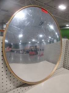 lot 224 image: 24 Dia. Round Framed Gold Convex Mirror. - Some Light Scratching.