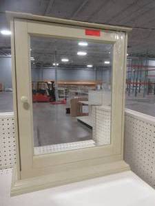 lot 232 image: Cottage 23-34 in. W x 29 in. H x 8 in. D Surface-Mount Bathroom Medicine Cabinet in Antique White.