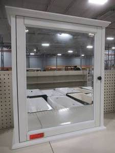 lot 237 image: Hamilton 23-34 in. W x 27 in. H Framed Bathroom Medicine Cabinet in Ivory.