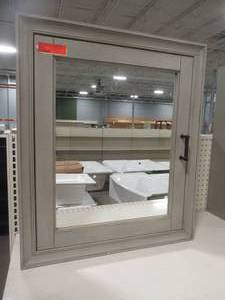 lot 240 image: Hazelton 24 in. W x 28 in. H Framed Surface-Mount Bathroom Medicine Cabinet in Antique Grey.