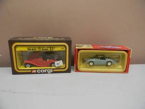 lot 50 image: COOL Lot of 2 Vintage MG Collectible Cars. Vanguards MGA Open Top 143 Scale. Corgi Cars of the 50s 1955 MG TF.