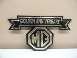 lot 56 image: VINTAGE MG Automobile Golden Anniversary foil and cardboard hanging sign (RARE) - NICE - APPROX 15 BY 9 - SEE PICTURES