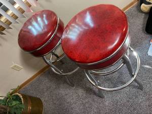 lot 123 image: 2 Vintage Padded Metal Bar Stools
