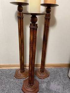 lot 124 image: 3 Ornate Metal Candle Holders
