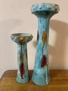 lot 132 image: 2 Unique Ceramic Candle Holders