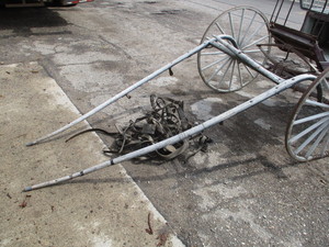 lot 1 image: Vintage Horse Drawn Dual Seat Buggy Cart