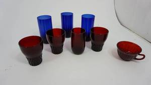 lot 22 image: Five Ruby Red Glassware & Three Royal Blue Glasses