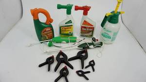 lot 40 image: Purina Tidy Cat Bucket--Six Clamps--Two Sprayers--12 Gallon Flo-Master Sprayer--Three Outside Weed & Insect Controll