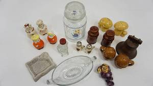 lot 57 image: Seven Sets Of Salt & Pepper Shakers-Candy Jar With Cover-Glass Jelly Dish, Etc.