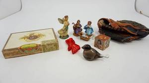 lot 103 image: Wilson T-Ball Glove--Cigar Box--Four Piece Miniature Nativity Set-Glass Bird