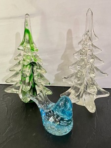 Glass Tree Figurines and Glass Bird