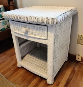 White Wicker Side Table