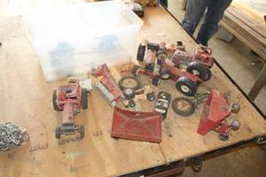 lot 839 image: Lot of (Approximately 6) Vintage Metal Toy Tractors and Farm Implements