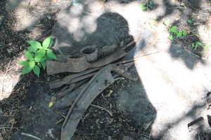 lot 894 image: Lot of (Approximately 6) Metal Tools  - Pick Axe, Sickle, Tongs