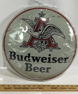 lot 111 image: Budweiser Round Metal Sign