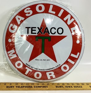 lot 114 image: Texaco Gasoline Motor Oil Round Metal Sign
