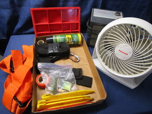 lot 146 image: Heater, Fan, Tent Stakes