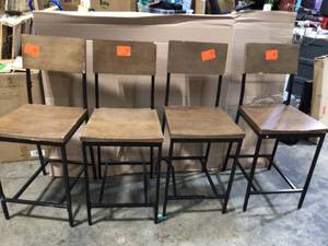 lot 3 image: Lot of 4 Porter Black Metal Counter Stool with Back and Haze Oak Finish Seat by StyleWell some chips and damages Customer Returns See Pictures