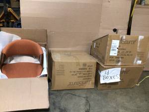 lot 26 image: Lot of Curvo Bent Wood Walnut and Orange DiningAccent Chair by Lumisource 4 boxes costumer returns see the pictures
