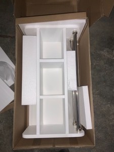 lot 4 image: Alaterre Furniture 25 in. W Bath Storage Shelf with Towel Rod in White. See Pictures